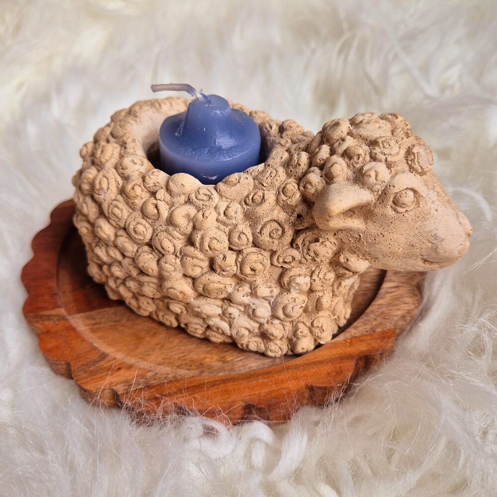 Handmade Cement Sheep Candle Holder Lamb Rustic Farmhouse Cottage Decor